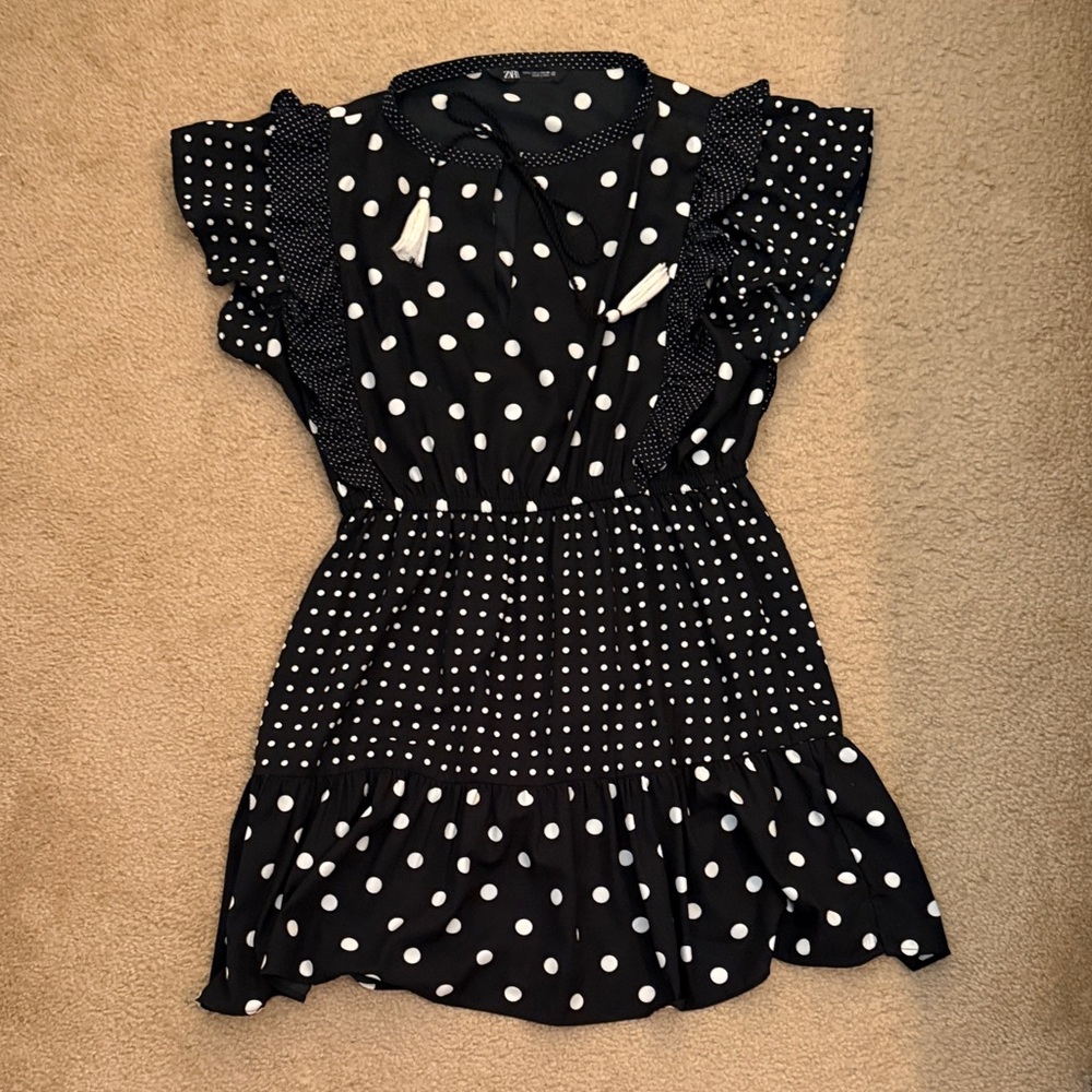 Zara Black Dress with White Polka Dots size L